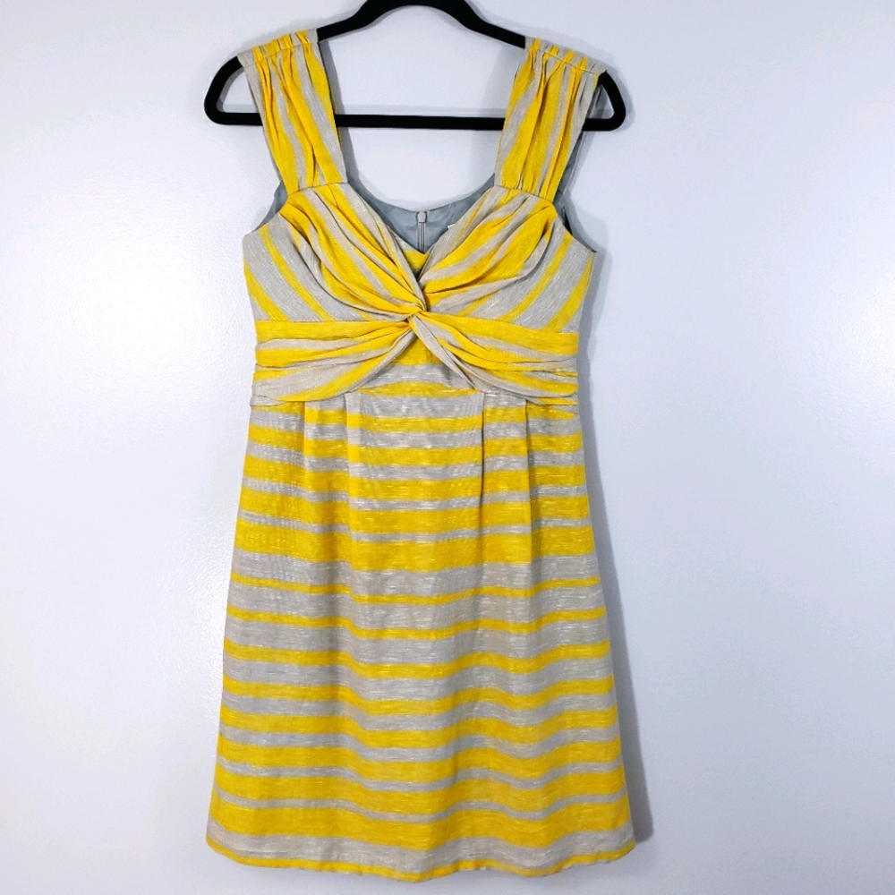 NANETTE LEPORE silk linen striped fit flare dress